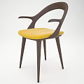 Modern Wooden Frame Armchair With Yellow Cushion Curved Armrests And Slender Legs