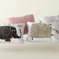 Cute Cartoon Animal Pattern Pillows with Elephant Giraffe in Pink White Black Beige