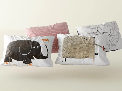 Cute Cartoon Animal Pattern Pillows with Elephant Giraffe in Pink White Black Beige 3d model