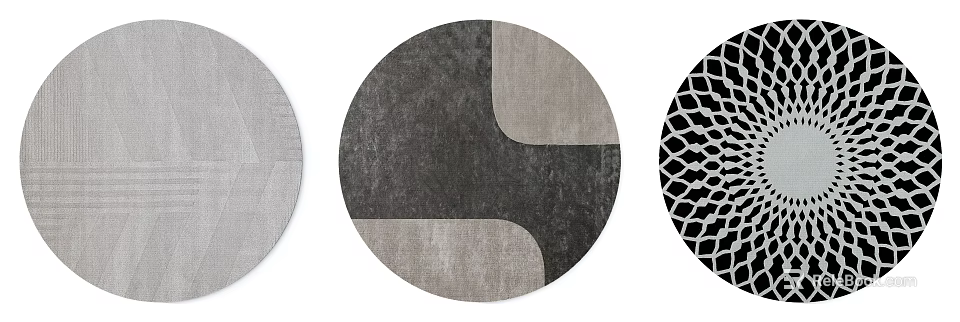 Modern Round Rug With Geometric Patchwork Gray Tones And Textured Surface 3d model