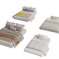 Four Different Style Beds Displaying Various Bed Linens Pillows And Quilts