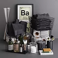 Bathroom Accessories Organized In Black Wire Baskets With Gray Towels Toiletries Mirror And Soap