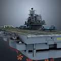 Aircraft Carrier Deck Featuring Blue Fighter Jets Control Tower And Red White Marker Lines