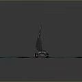 Sleek Black Sailboat With Large Blue Sail Navigating On Turquoise Water Surface