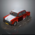 Vintage Red And White Taxi Car With Side View Taxi Logo On Road Surface