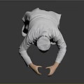 Man in White Chef Hat and White Coat with Blue Jeans Standing on Gray Background
