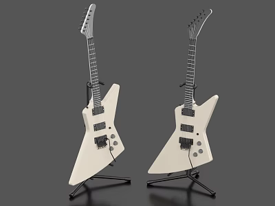 White Electric Guitars On Black Stands For Studio Display And Music Gear 3d model