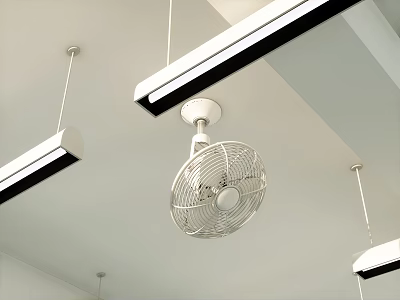 Modern White Ceiling Mounted Air Conditioner Fan With Strip Lights And Indoor Lighting 3d model