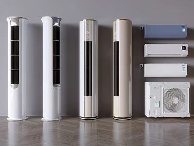 Modern Air Conditioner Fans With Various Styles Including Tower Wall Mounted And Outdoor Units 3d model