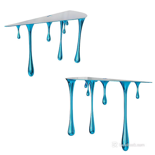 Unique Console Table With Blue Liquid Dripping Drops From The Edge Design 3d model