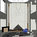 Modern Duplex Living Room Interior With High Ceiling And Crystal Chandelier