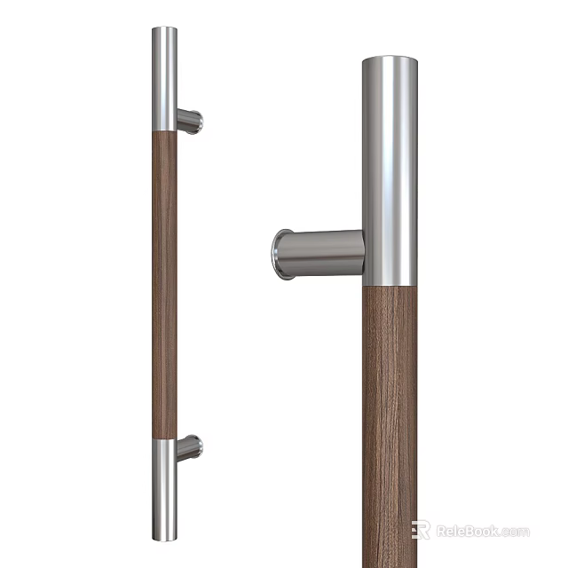 Modern Stylish Door Handle With Silver Metal Frame And Wooden Grip Design 3d model 