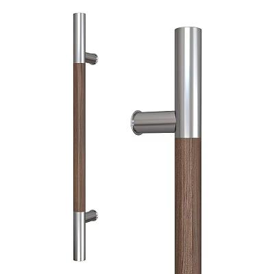 Modern Stylish Door Handle With Silver Metal Frame And Wooden Grip Design 3d model