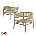 Modern Wooden Single Chair With Wicker Armrests And Beige Seat Design