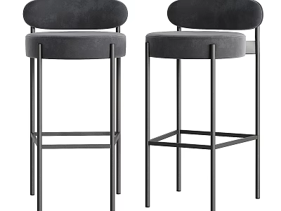 Modern Velvet Bar Stools With Round Backrest And Black Metal Legs 3d model