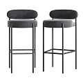 Modern Velvet Bar Stools With Round Backrest And Black Metal Legs