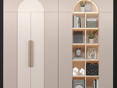 Modern Minimalist Wardrobe Storage Design With Light Finish Open Shelves Decorative Plants And Storage Boxes 3d model