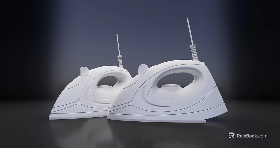 Two White Electric Irons With Sleek Modern Design For Daily Use 3d model 