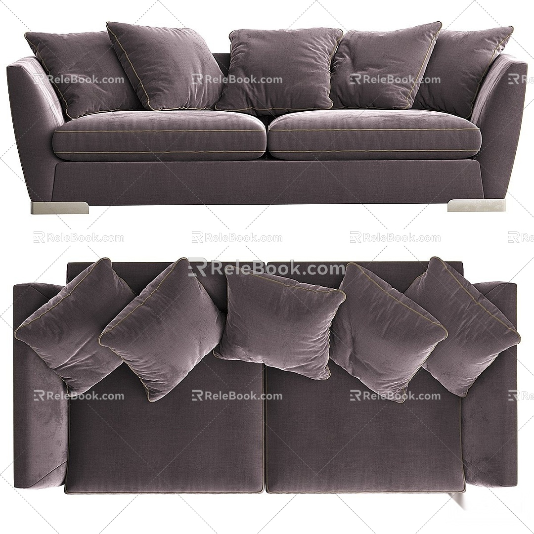 Modern Double Sofa Simple Double Sofa Fabric Double Sofa Pillow 3d model