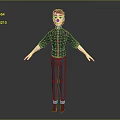 3D Model Character Red Hair Black Shirt Rolled Sleeves Blue Pants Arms Outstretched Gray Background