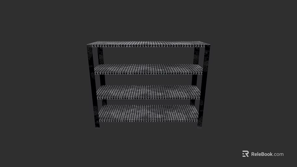 Three Tier Black Metal Grid Frame Storage Shelving Unit Organizer 3d model 