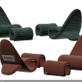 Modern Folding Lounge Chairs In Green And Brown Fabric With Curved Design