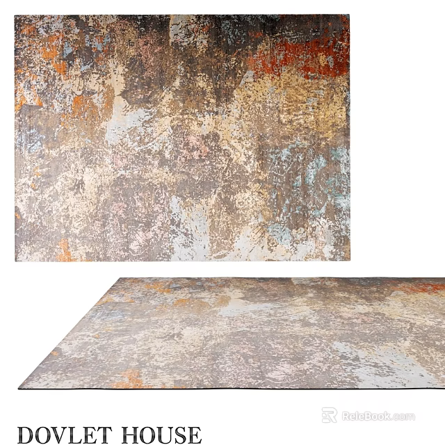 Vintage Square Rug with Distressed Multicolor Abstract Artistic Design for Home 3d model 
