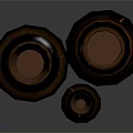 Three Decorative Clay Vases In Various Sizes With Dark Brown Orange Hues