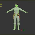 3D Model Man Wearing Beret With Utility Belt Toolbag Arms Outstretched With Tools On Floor