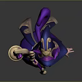 Fantasy Witch Character With Cat Ear Hat Purple Blue Outfit And Decorative Staff