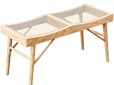 Modern Wooden Stool With Woven Seat And Natural Wood Frame Design 3d model