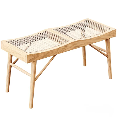 Modern Wooden Stool With Woven Seat And Natural Wood Frame Design 3d model