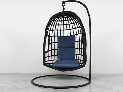 Modern Black Frame Hanging Chair With Blue Cushion And Grid Design 3d model