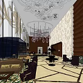 Elegant Hotel Lobby Interior With Decorative Ceiling Chandelier Patterned Walls And Luxury Furniture