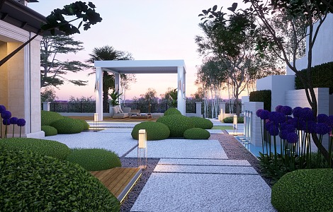 European-style villa courtyard landscape garden 3d model