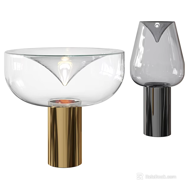 Modern Transparent Glass Table Lamps With Gold And Black Bases And Elegant Design 3d model 