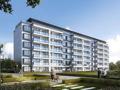 Modern Multi story Residential Building With Balconies And Green Surroundings 3d model