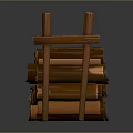 Natural Wood Logs Stacked On Wooden Rack For Firewood Storage And