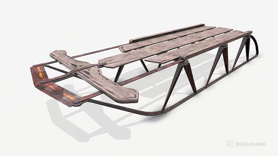 Wooden Slatted Metal Frame Sled Sports Equipment For Outdoor Winter Activities 3d model 