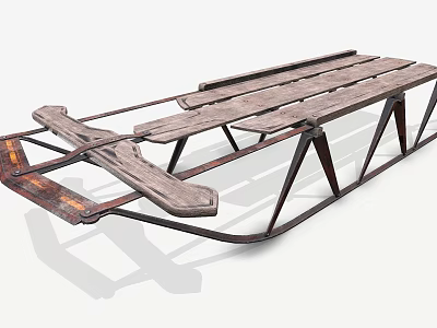 Wooden Slatted Metal Frame Sled Sports Equipment For Outdoor Winter Activities 3d model