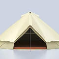 Beige Conical Camping Tent with Spacious Interior and Brown Base Support Ropes