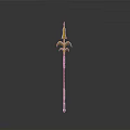 Golden Decorative Top Weapon With Brown Pole Carved Patterns And Silver Base