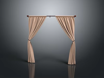 Beige Curtains Hanging on Rod with Tiebacks for Stylish Home Decoration 3d model