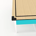 Modern Functional Desk With Wooden Tabletop Black Edge Turquoise Drawer And White Metal Frame