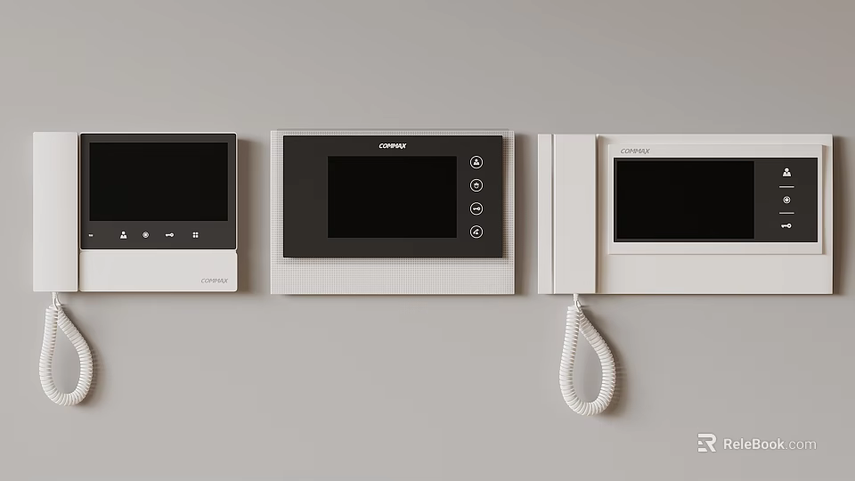 White Wall Mounted Intercom Devices With Leelen Brand Display Screens And Telephone Handset 3d model 