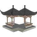 Traditional Chinese Garden Pavilion With Overhanging Eaves Wooden Structure And Serene Sky
