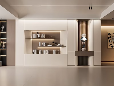 Modern Living Room Interior Design With Open Shelves And Decorative Lighting Elements 3d model