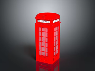 Classic Red British Telephone Booth With Glass Panels And Traditional Design 3d model