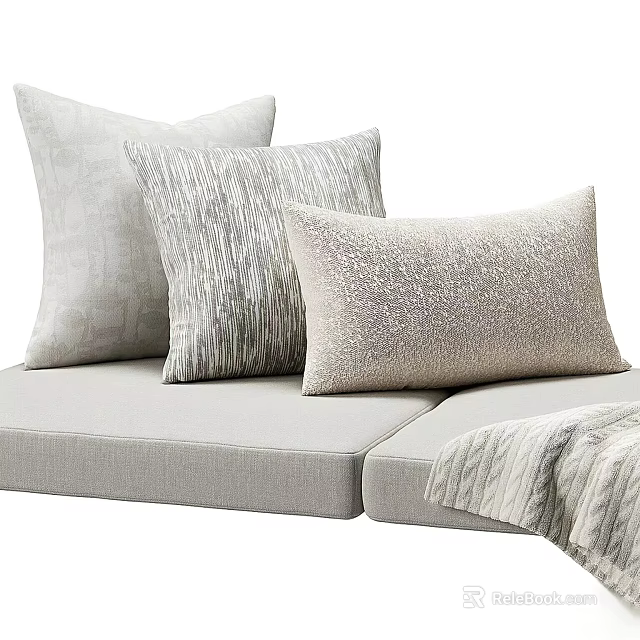 Modern Light Gray Sofa Featuring Textured Cushions And Throw Blanket 3d model 