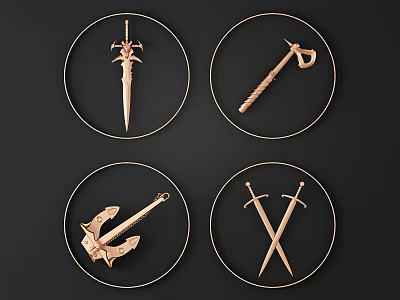 Modern Circular Wall Decor With Sword Axe Anchor And Crossed Swords Design 3d model